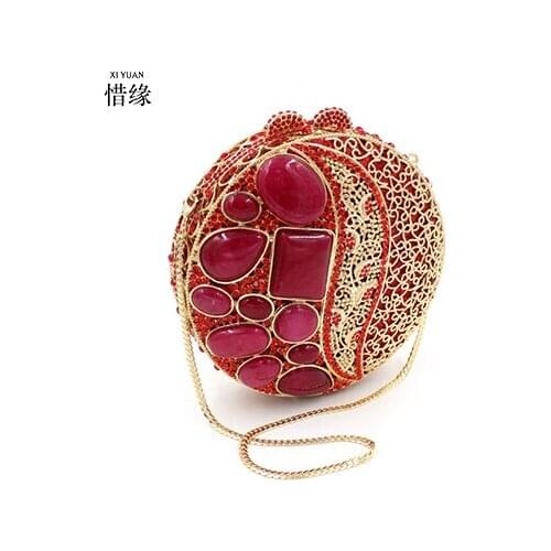 XIYUAN Red Stone Clutch Purse Women Crystal Evening Bags Handbags Purses Party Dinner Wedding Rhinestone Clutches Bags Handbag
