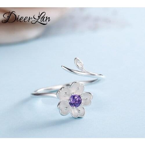 Vintage Silver Color Cheery Flower Rings for Women Bijoux Gift Female Adjustable Size Finger Rings Anillos Wholesale