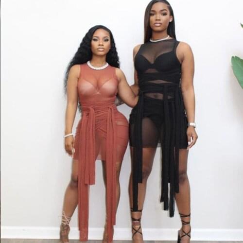 ZKYZWX Plus Size Sexy Mesh Sheer Night Club Party Dress Birthday Outfits for Women Y2k Summer Clothes Bandage Bodycon Dresses