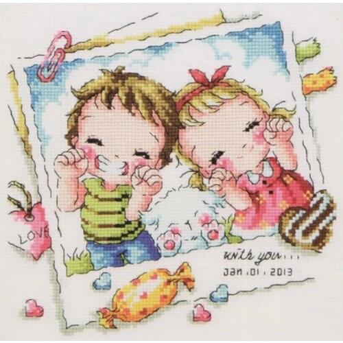 Gold Collection Counted Cross Stitch Kit With You Getting into Memory Little Boy and Girl Innocent Pure Love SO