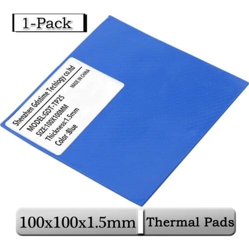 1Piece Gdstime 100mmx100mmx1.5mm 0.15cm Thickness Blue CPU Heatsink Pad 100x1.5mm 15mm Cooling Conductive Silicone Thermal Pads