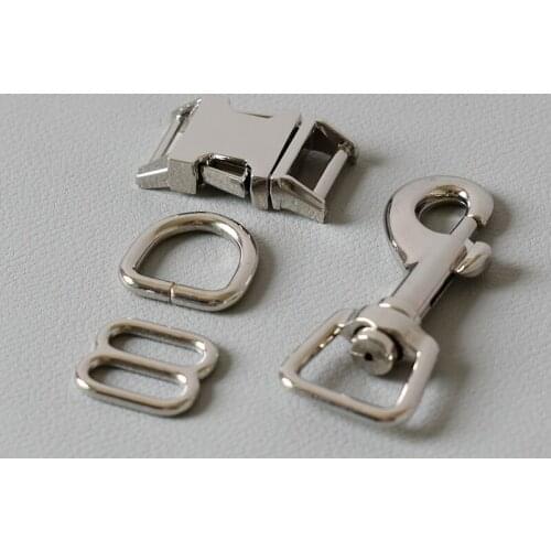10 set 15mm Metal 8 button belt straps slider breakaway side release buckle spring hook for dog collar leash accessories-sliver