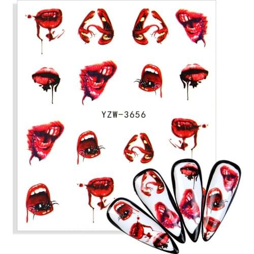2021 NEW Halloween Nail Sticker Water Self Adhesive Nail Art Tattoo Big Lips Palms Devil Wizard Decals for DIY Decor Wraps