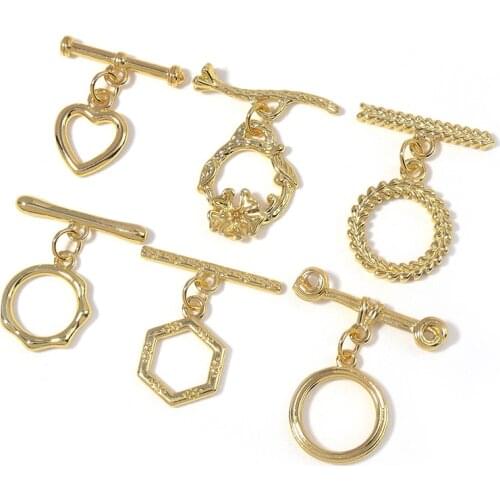 4 Set/lot Real Gold Plated Heart Flower Shape Toggle Clasps OT Clasps Connectors For Jewelry Making Accessories DIY Bracelet
