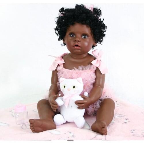55cm Full Silicone Black Skin Reborn Baby Doll Toy For Girl Boneca Vinyl Newborn Babies Cute Birthday Gift Alive Bebe Reborn Toy