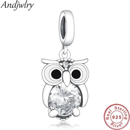 925 Sterling Silver Owl Dangle Charm Pendant Fits Original Pandora Charms Bracelet 925 Sliver Dangle Berloque Beads