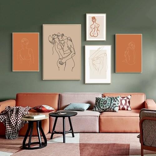 Abstract Geometric Girl Line Poster Canvas Painting Couple for Living Room Home Cuadros Decor Wall Art Nordic Minimalist Picture