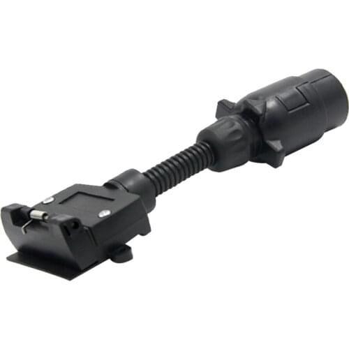 Caravans RV 7 Way Round to 7 Pin Flat Trailer Light Adapter Plug Socket - Black