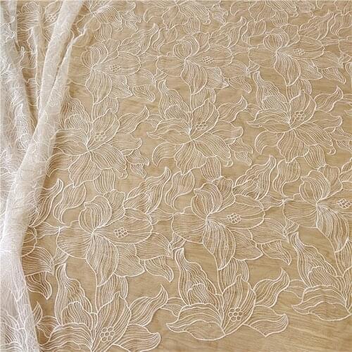 Off white 1 Yard Mesh Fabric Lotus DIY Accessories Wedding Dress Sewing Fabric