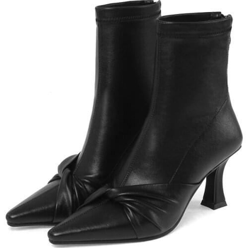 Hot Stretch Boots Ankle Boots Stretch Fabric Women Boots Pointed Toe Thin Heels Women Shoes Zapatos De Mujer Stretch Boots ZIP