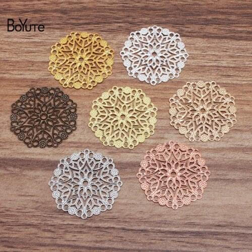 BoYuTe (50 Pieces/Lot) 30MM Flower Metal Brass Filigree Findings Diy Hand Made Jewelry Materials Wholesale