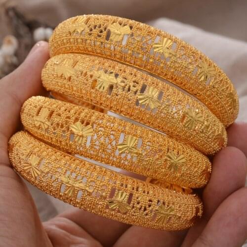 Dubai Bangle 4pcs/Lot Ethiopian Gold Color Cuff Bangles For Women Bride Wedding Bracelet African Arab Jewelry Middle East