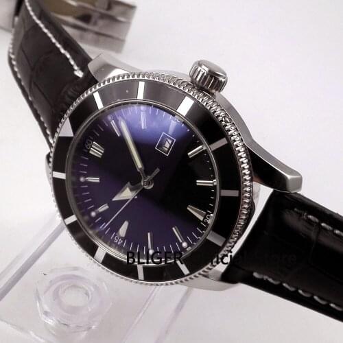 Fashion 46mm Bliger black leather strap black dial bezel luminous hands MIYOTA automatic movement mens watch wristwatch BA4
