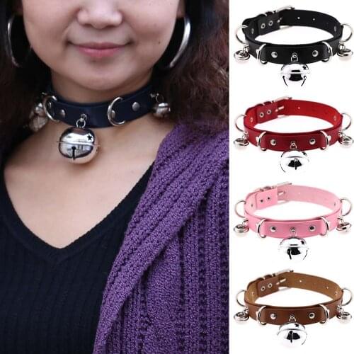 Handmade Trendy Punk Sexy Rivet Alternative Metal Choker PU Leather Multilayer Bell Collar Necklace Boho Gothic Costume Jewelry