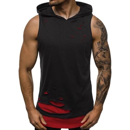 Men Hooded Tank Top Gym Sport Vest Hip Hoodies Sleeveless Shirts 2 Layer Fitness Singlet Ripped Camiseta Tirantes Hombre