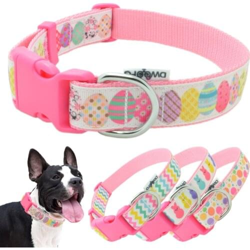 DWOOFG Easter Egg Bunny Dog Collar Personalized Pet Collar Adjustable Collar for Medium Large Dogs Pitbull Nylon Collar