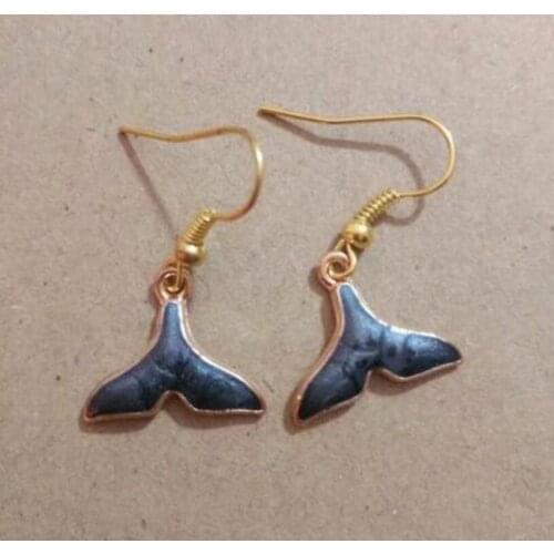1 Pair/lot Enamel Mix Whale Tail Ancient gold Dolphin Fishtail Charm Dangle Earrings For womens Gifts Fashion Jewelry