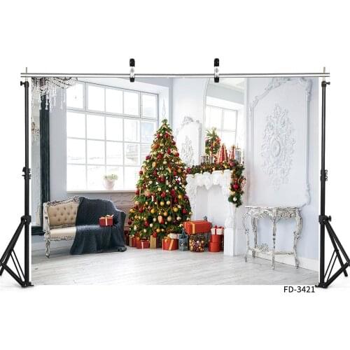 Indoor Christmas Tree Chair Fireplace Floor Backdrop Decor Baby Newborn Xmas Photography Background Photocall Photo Studio Props