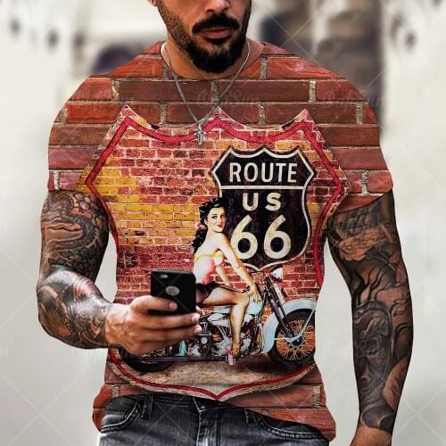 Vintage Route US 66 Graphic 3D Print Mens T Shirt Streetwear Loose O-Neck Short Sleeve Oversized T Shirts Casual Men Clothing