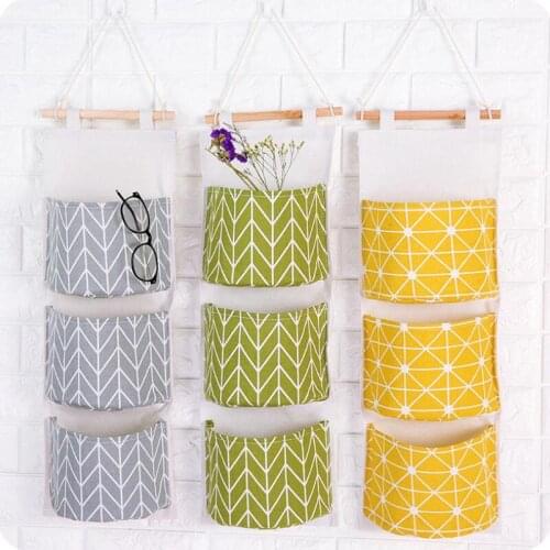 Cotton linen waterproof Suspension multi layer hanging pocket sundry storage bag Home Storage Supplies LX8458