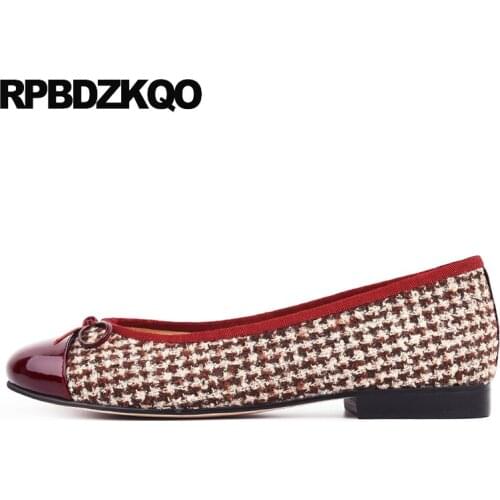 Patent leather red beautiful pink shallow women flats shoes with little cute bowtie breathable ballerina 2019 ballet plaid bow