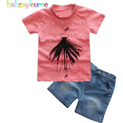 Girls Summer Set 2018 New Kids Wear Fashion Cotton T-shirt+Shorts Toddler Clothing For Children Costumes Tops And Jeans BC1087-1