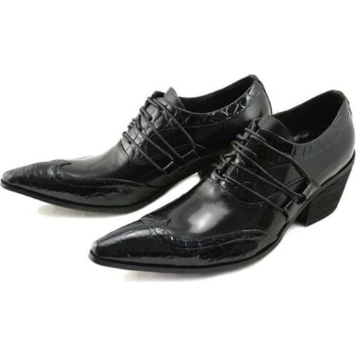 Men business bullock carved dress shoes handmade men oxford shoes lace-up pointed toe high heels formal party wedding shoes