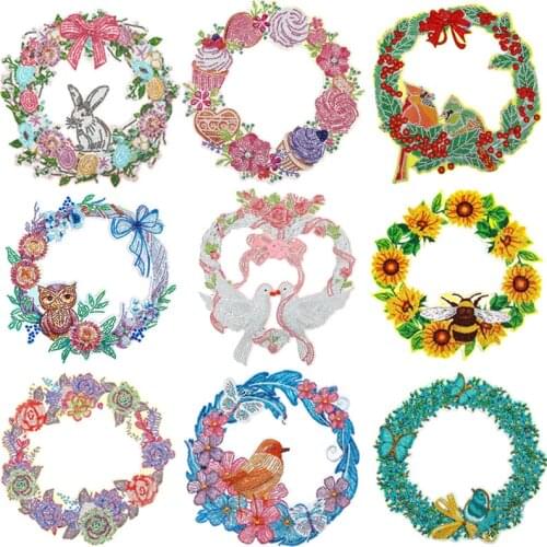 5D DIY Spot Drill Diamond Painting Wreath Kits Crystal Mosaic Art Crafts Rhinestone Drawing Wreath Door Home Wall Decoration