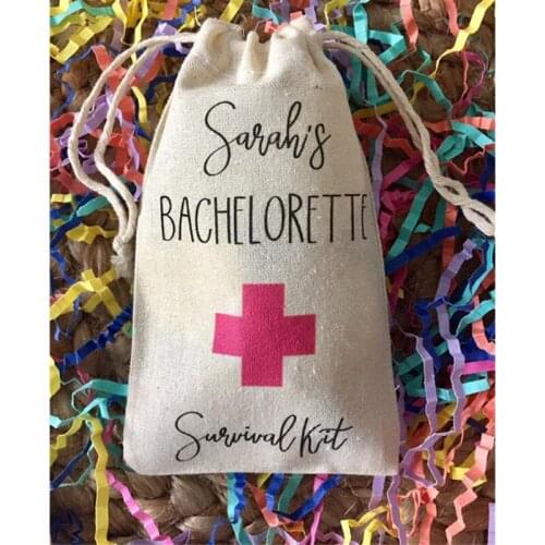 Bachelorette favor kit Bag 10pcs personalise muslin bridal Party bag bridesmaid gift bag hangovers bag welcome bags recovery bag
