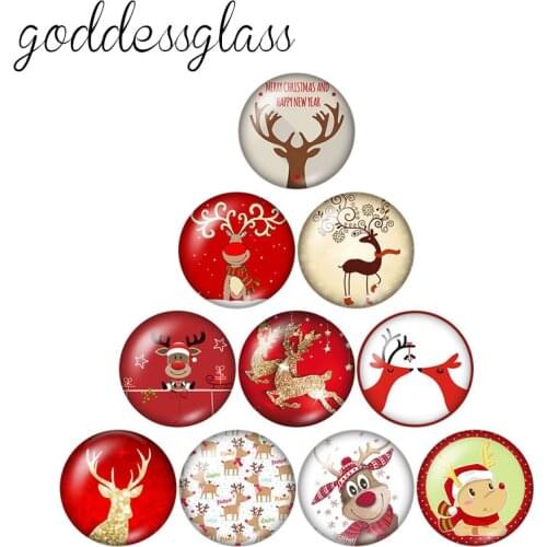 New Christmas Elk reindeer 10pcs mixed 12mm/18mm/20mm/25mm Round photo glass cabochon demo flat back Making findings ZB0586