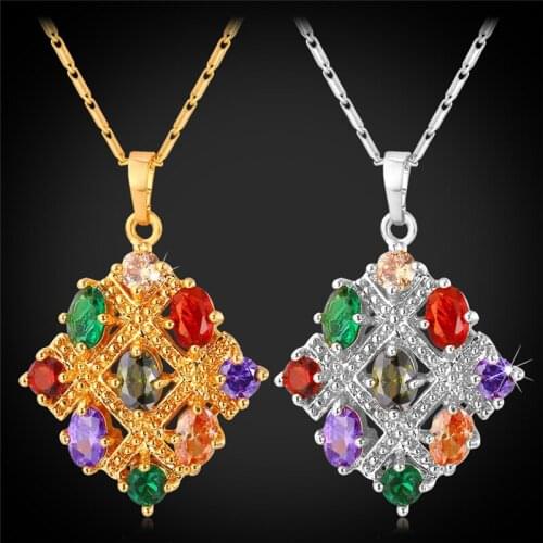 Crystal Necklace For Women Gold Color Fashion Jewelry Mix-Color Cubic Zircon Necklaces & Pendants P1108