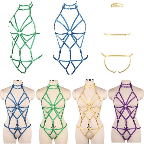 Punk Sword Belt Elastic Dance Party Women Sexy Lingerie Set Harness Bra Cage Stocking Adjustable Suspenders Belts Gothic Clothes