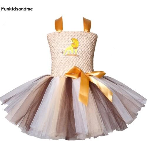 Lion King Tutu Dress Children Cartoon Animal Cosplay Lion Costume Kids Halloween Carnival Christmas Party Dresses for Girls 2-12