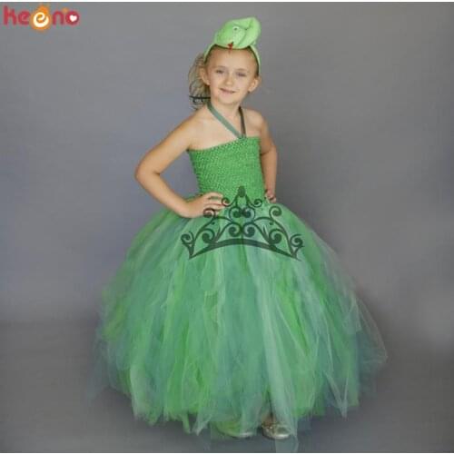 Green Snake Girls Tutu Dress with Headband Cute Wild Reptile Pageant Gown Halloween Costume Kids Baby Cosplay Dress Up Clothes