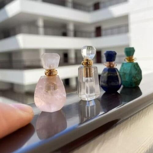 Natural Stone Perfume Bottle Necklace Pendant Essential Oil Diffuser Pendant Rose Quartzs Tiger Eye Stone Various Shape Jewelry