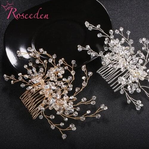 Romantic Floral Beads Wedding Hair Combs Accessories Jewelry Bridal Girls Rhinestone Hair Comb Princess Hairpieces RE3385