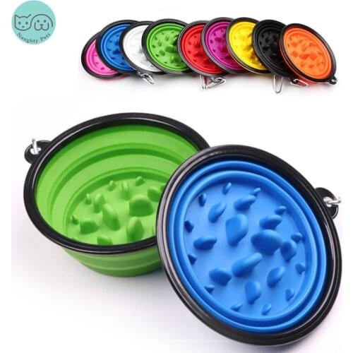 S/L Pet Dog Bowls Foldable Silicone Slow Eating Feeder Prevent Obesity Travel Puppy Food Water Feeding Bowl Container Dish