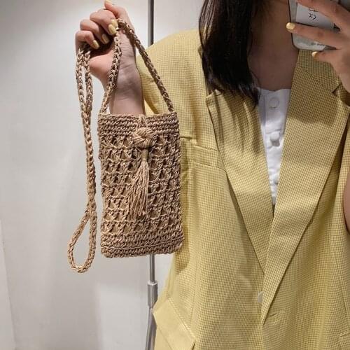 New Straw Bag for Women 2021 Rope Vacation Travel Boho Woven Purses Female Mini Shoulder Crossbody Small Cosmetic Phone Bags