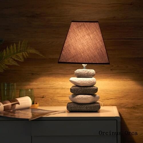 Nordic Modern Simple Gray Ceramic Table Lamp Living Room Bedroom Bedside Lamp Creative Stone LED Table Lamp