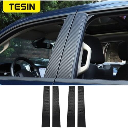 TESIN Carbon Fiber Styling Car Window Pillar Post Protector Molding Trim Stickers for Dodge RAM 1500 2018+ 4 Pcs Car Accessories