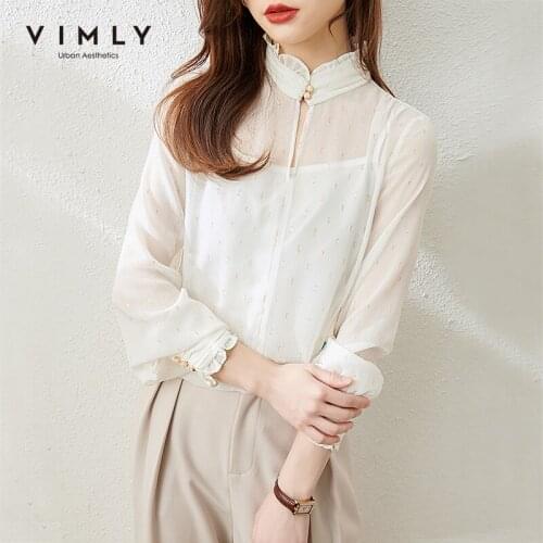 Vimly 2021 Spring Women Chiffon Blouse Fashion Stand Collar Print Shirts with Vest Elegant Clothes Office Lady Blusas Tops F6137