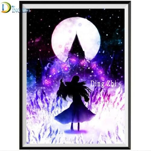 Magic Castle Purple Crystal Full Square Round Diamond Embroidered Cartoon Moon 5D Diamond Painting Mosaic Art Cross Stitch Kit