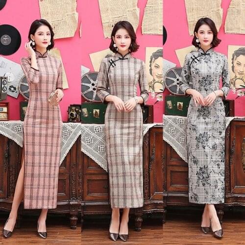 Suede Young Nine-Point Sleeve Autumn And Winter Fashion Cheongsam New Girl Improved Long Daily Cheongsam Classic Modern Qipao