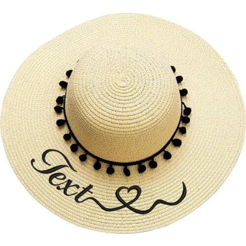 Custom Embroidery Text Name Women Sun Hat Large Bride Hat Brim Straw Hat Outdoor Beach Hat Party Gift Dropshipping