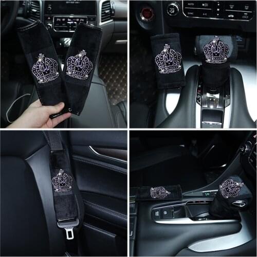 Winter Luxury Plush Diamond Crown Seat Belt Cover Fashion Women Car Seat Belt Shoulder Pad Auto Car Styling Suit Girls