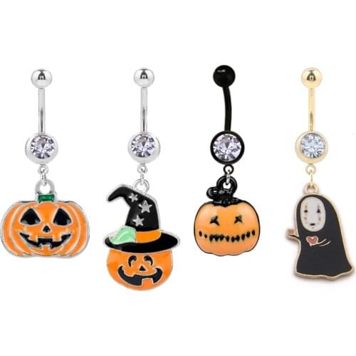 1PC Vintage Demon Skull Piercing Ombligo Halloween Belly Rings Black Pumpkin Dangle Belly Rings for Women Halloween Jewelry