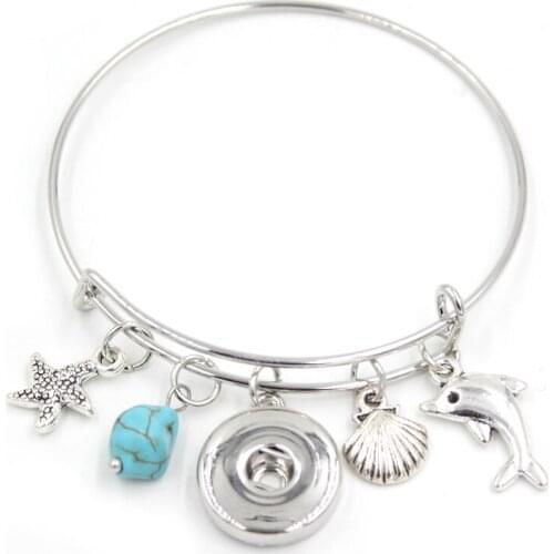 10PCS/LOT DIY Interchangeable Button Jewelry Sealife Ocean Beach Starfish Seashell Dolphin Snap Bangle&Bracelets for Women Gift