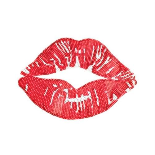 New Lips With Sequined Patches Fashion Applique lron on Patch for Clothes Bags DIY Decal Apparel Accessory 2pcs