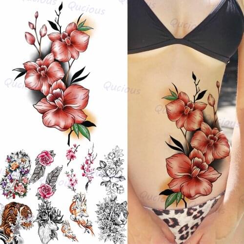 3D Realistic Watercolor Plum Temporary Tattoos For Women Adult Fox Tiger Flora Fake Sticker Custom Armband Sexy Waterproof Tatoo