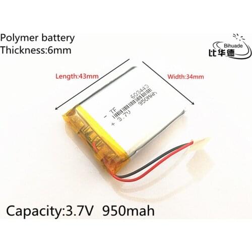 4pcs/lot 3.7V 950mAh 603443 Lithium Polymer Li-Po Rechargeable li ion Battery For Liter energy battery